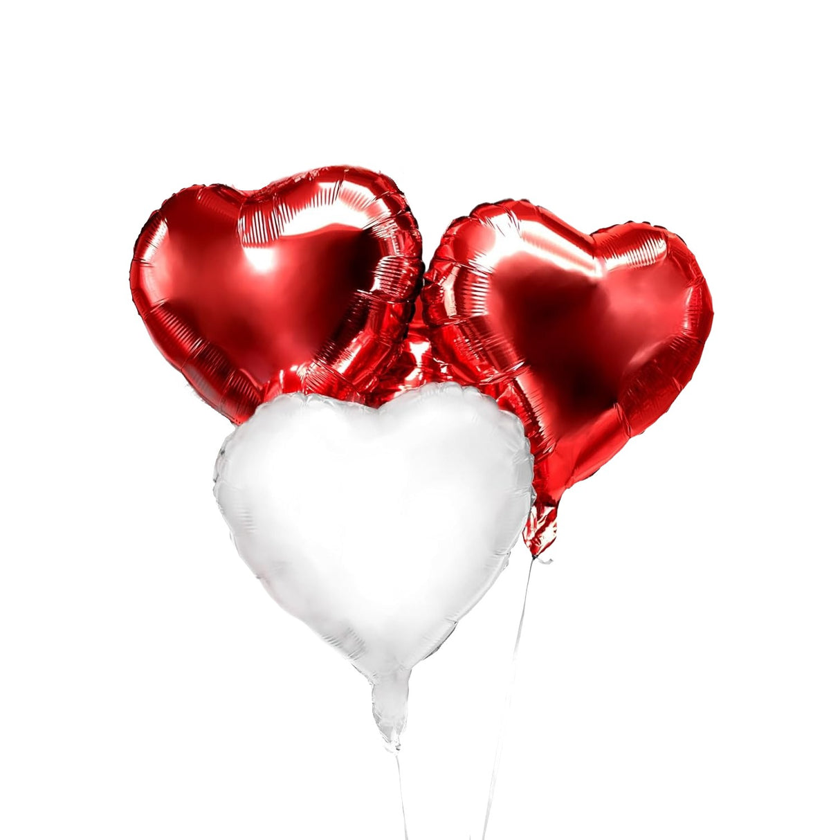Set 3 Baloane din Folie Metalizata, Vivimall, Model Inimi, Tema Ziua Indragostitilor, 45 cm, 2 Rosii, 1 Alb, Ambalaj Individual, Pai Inclus, Umflare cu Aer sau Heliu, Alb/Rosu - vivimall.ro