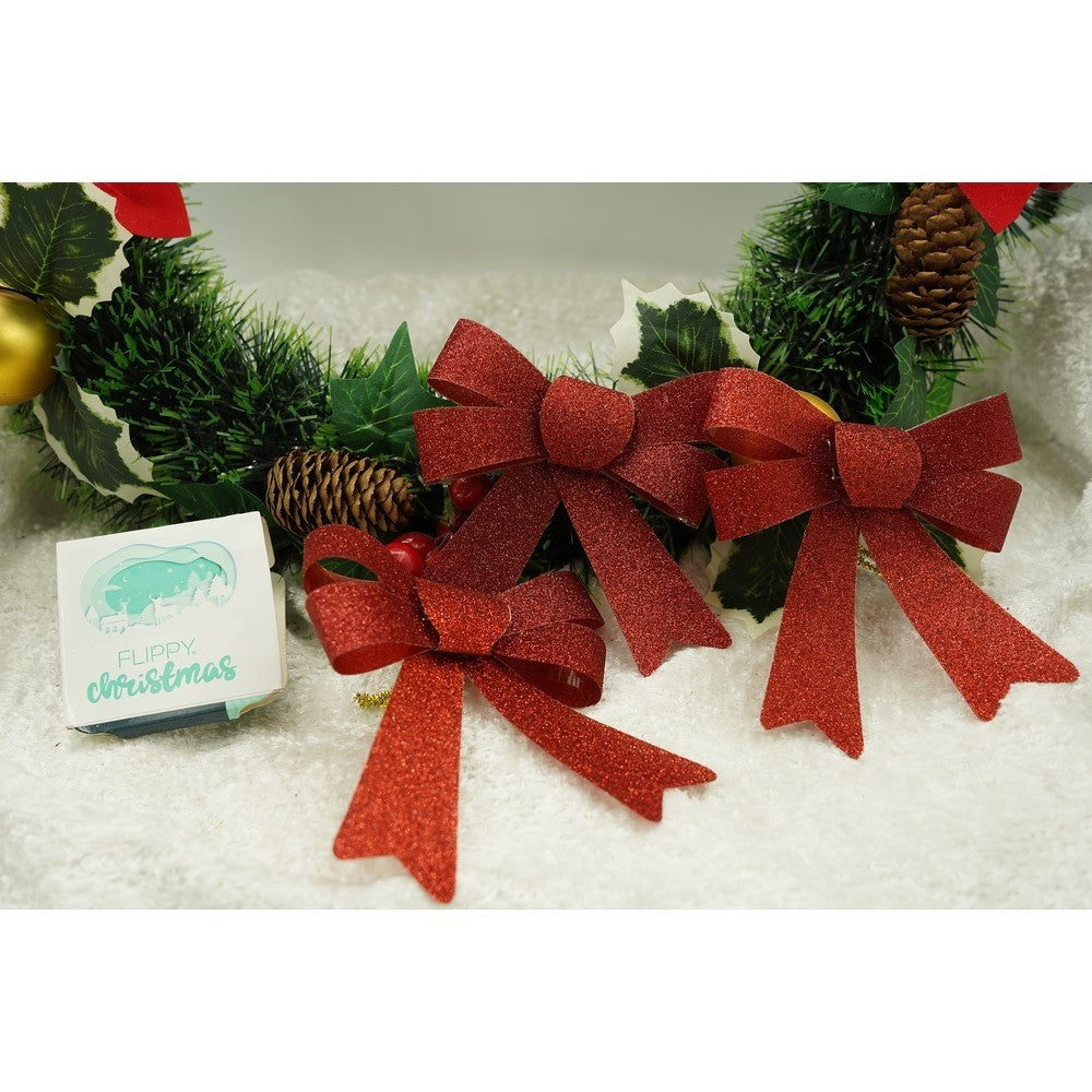 Set 3 Fundite Pentru Brad, Rosii, Cu Sclipici, Din Poliester