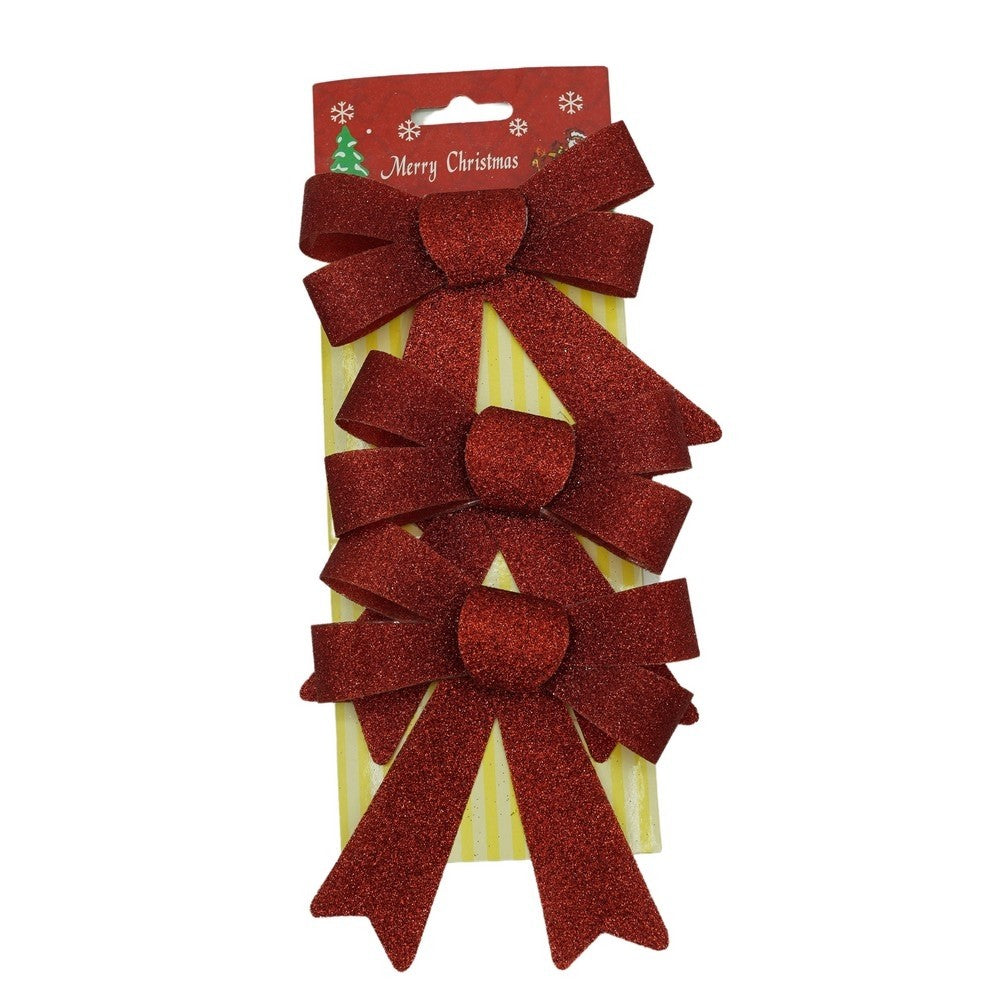 Set 3 fundite pentru brad, Rosii, cu sclipici, 10 x 11 cm, din poliester, Vivimall - vivimall.ro