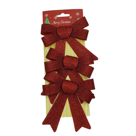 Set 3 fundite pentru brad, Rosii, cu sclipici, 10 x 11 cm, din poliester, Vivimall - vivimall.ro