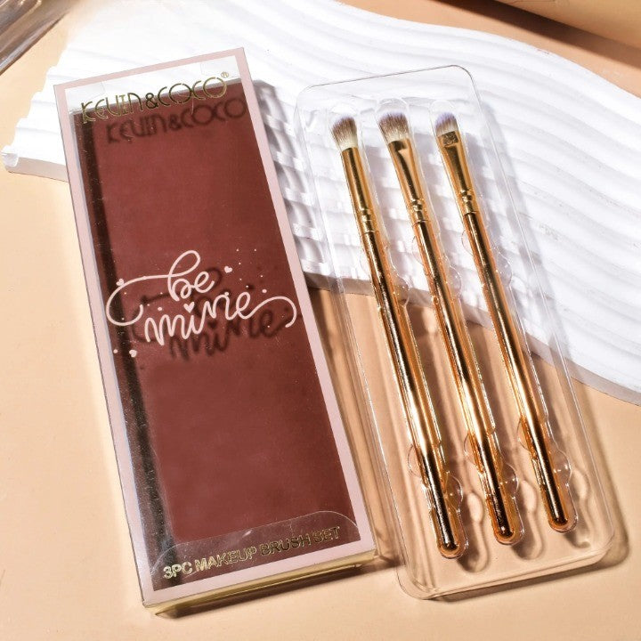 Set 3 Pensule de Machiaj, Vivimall, Portabile, pentru Fard de Ochi, din Par Sintetic Moale, Auriu, 16.5x6.5x1.6 cm - vivimall.ro