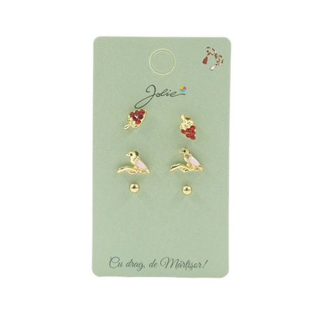 Set 3 Perechi Cercei Capsuna, Pasare, Bilute - vivimall.ro