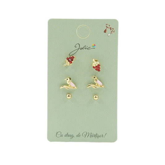 Set 3 Perechi Cercei Capsuna, Pasare, Bilute - vivimall.ro