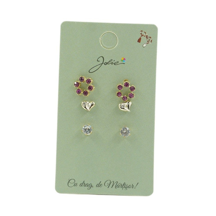 Set 3 Perechi Cercei Cerc, Inima, Piatra - vivimall.ro