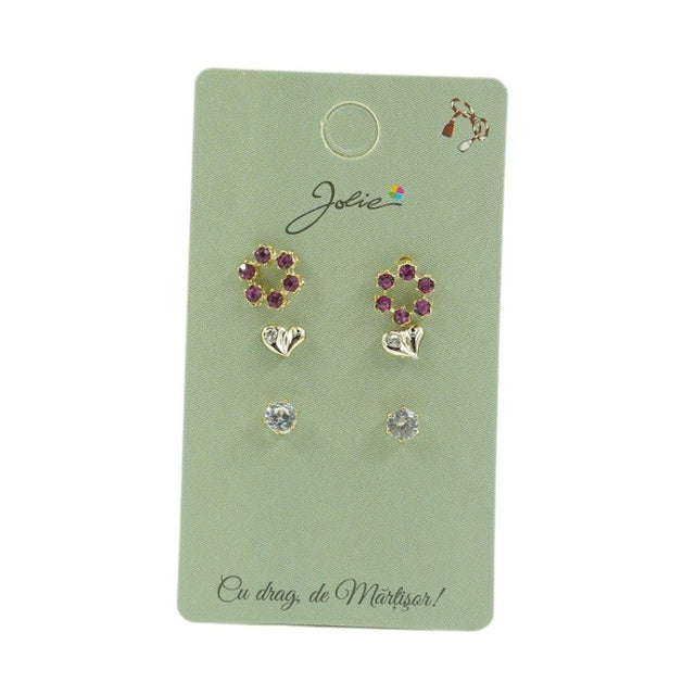 Set 3 Perechi Cercei Cerc, Inima, Piatra - vivimall.ro
