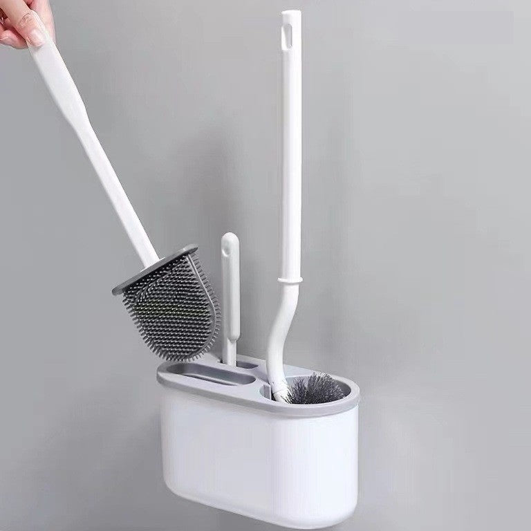 Set 3 Perii Pentru Toaletă, Din Silicon, Perie Zimțată, Cap Flexibil, Suport Adeziv, Pentru Montarea Pe Perete, 39 x 19 x 9,8 cm - vivimall.ro