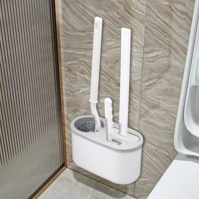 Set 3 Perii Pentru Toaletă, Din Silicon, Perie Zimțată, Cap Flexibil, Suport Adeziv, Pentru Montarea Pe Perete, 39 x 19 x 9,8 cm - vivimall.ro