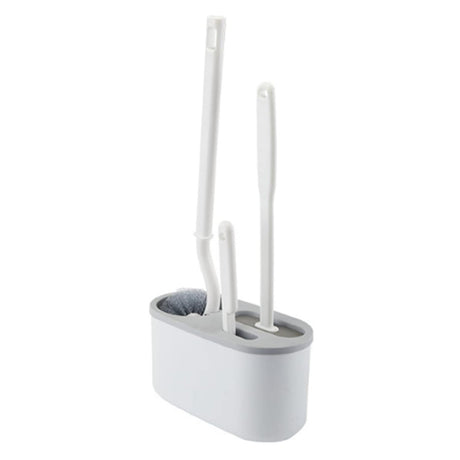 Set 3 Perii Pentru Toaleta, Din Silicon, Perie Zimtata, Cap Flexibil, Suport Adeziv Pentru Montarea Pe Perete, 39 X 19 X 9.8 Cm, Gri/Alb - vivimall.ro