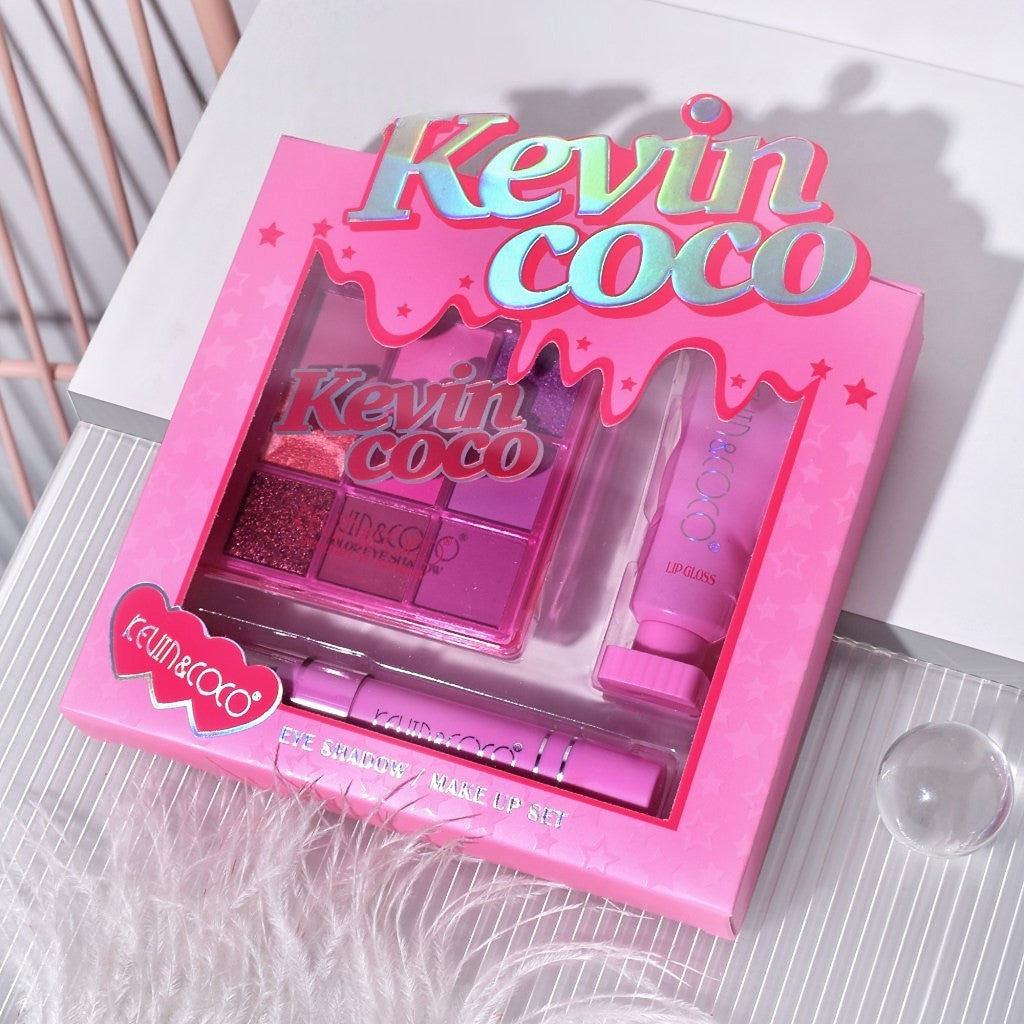 Set 3 Produse de Machiaj, KEVIN &amp; COCO, Pink Ice Star, 9 culori, 15.5 x 13 x 3.4 cm - vivimall.ro