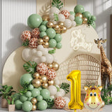 Set 30 Baloane Folie si Latex, Vivimall, Tematica Prima Aniversare, Baloane Latex 30cm, 25cm, Figurina Girafa 32x34 cm, Frunza Palmier 15 cm, Cifra 1 76 cm, Multicolor - vivimall.ro