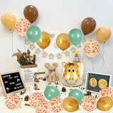 Set 30 Baloane Folie si Latex, Vivimall, Tematica Prima Aniversare, Baloane Latex 30cm, 25cm, Figurina Girafa 32x34 cm, Frunza Palmier 15 cm, Cifra 1 76 cm, Multicolor - vivimall.ro