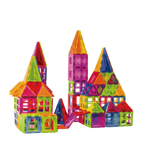 Set 60 de Piese Magnetice de Constructie, Vivimall, Magnetic Tiles, Piese Mari, Forme Geometrice, 3 Ani, ABS, Magnet, 20.5 x 14.5 x 12 cm, Multicolor - vivimall.ro