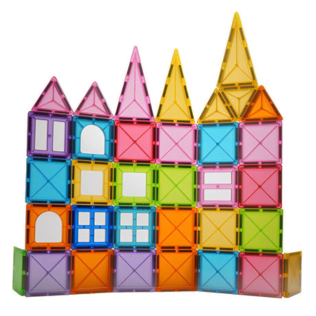 Set 32 Piese Magnetice de Constructie, Vivimall, Piese 5.5 cm, Magnetic Tiles, Forme Geometrice, 3 Ani, ABS, Magnet, 20.5 x 14.5 x 12 cm, Multicolor, Resigilat - vivimall.ro