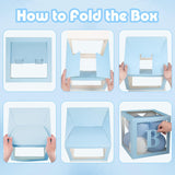 Set 4 Cutii pentru Baloane, Vivimall, Model Scris Baby, Tematica Iubire, Cuburi Decorative din Plastic, Accesorii pentru Petrecere, 30 x30 cm, Transparente Contur Albastru - vivimall.ro