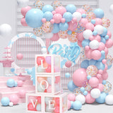 Set 4 Cutii pentru Baloane, Vivimall, Model Scris Love, Tematica Iubire, Cuburi Decorative din Plastic, Accesorii pentru Petrecere, 30 x30 cm, Transparente Contur Alb - vivimall.ro