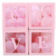 Set 4 Cutii pentru Baloane, Vivimall, Model Scris Love, Tematica Iubire, Cuburi Decorative din Plastic, Accesorii pentru Petrecere, 30 x30 cm, Transparente Contur Roz - vivimall.ro