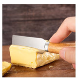 Set 4 cutite pentru branza Vivimall, din otel inoxidabil, maner din lemn de salcam, pentru branza sau unt, 15 x 6.3 x 3 cm, argintiu - vivimall.ro