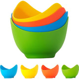 Set 4 forme silicon multicolor pentru ouă posate, vedere de ansamblu pe fond alb
