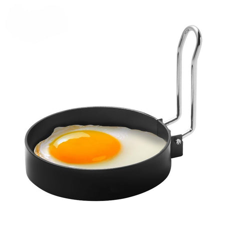 Set 4 Forme Rotunde Pentru Ou Din Otel, Strat Antiaderent, Diametru 7.5 Cm, Cu Maner Din Abs, Negru - vivimall.ro