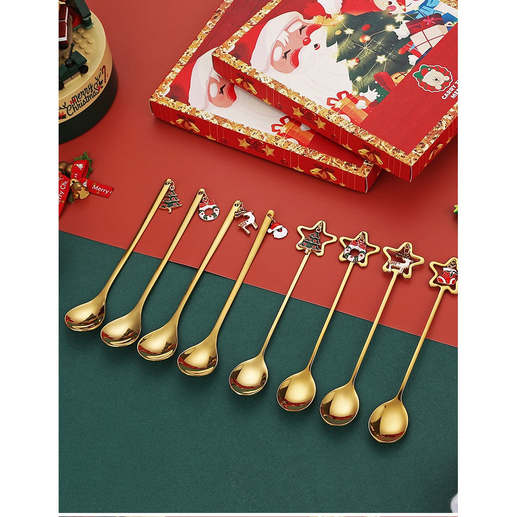 Set 4 Lingurite, Flippy, Tema Craciun, Model Carry The Merry, 4 Modele Tip Pandantiv cu Steluta, din Otel Inoxidabil, 19 x 16 x 2 cm, Multicolor - vivimall.ro