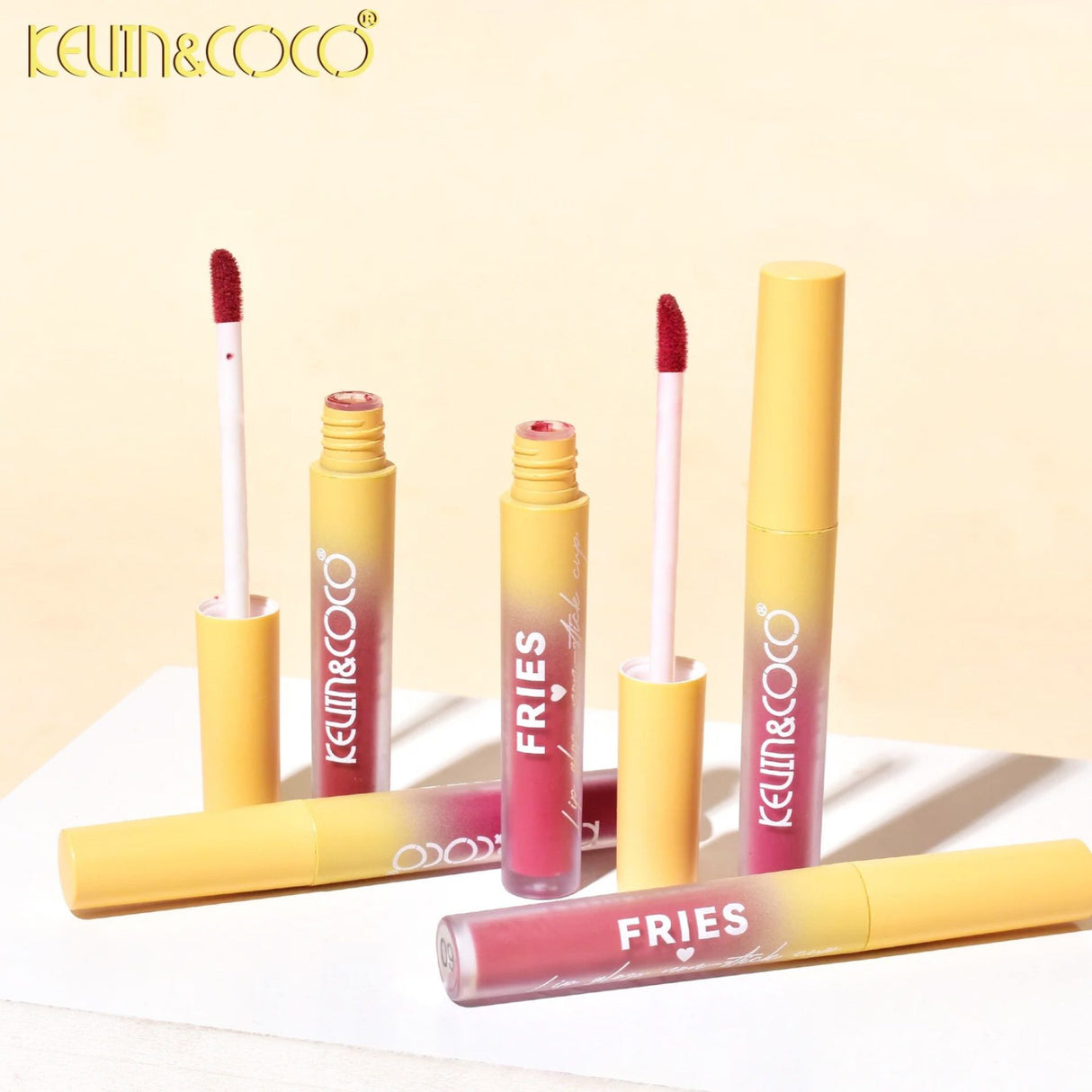 Set Luciu de buze, Kevin&Coco, Fries Baby, 4 Lip Gloss-uri, Stralucire si Hidratare Intensa, Rezistent, Model B, Multicolor