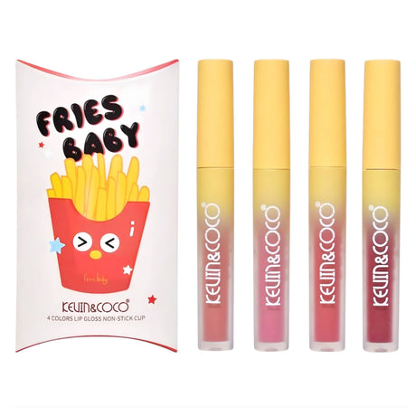 Set 4 lucii de buze Kevin&Coco Fries Baby Model B, nuanțe multicolor, vedere de ansamblu