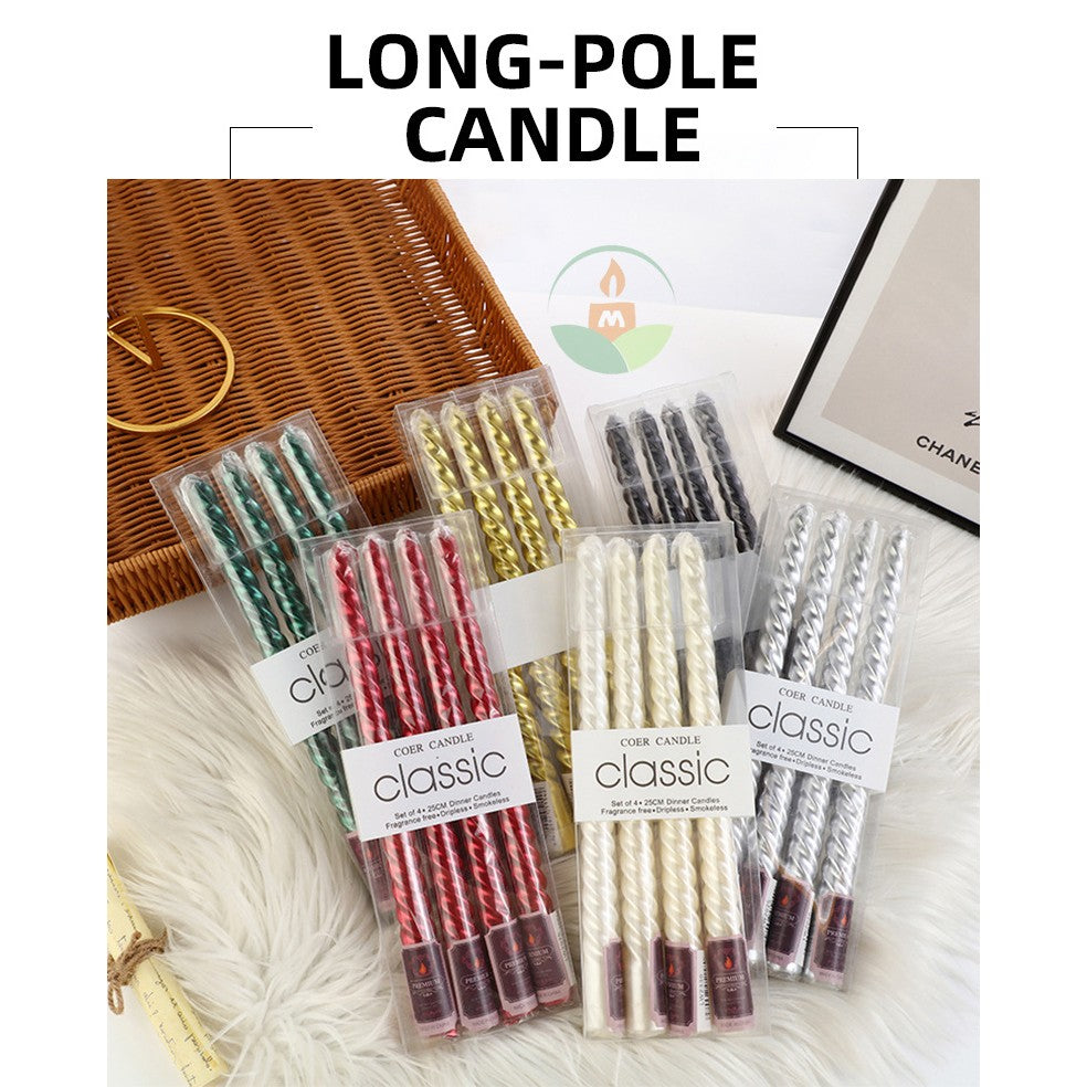 Set 4 Lumanari pentru Masa, Cina, Decor, Vivimall, Model Rasucit, Lungime 25 cm, Bronz - vivimall.ro