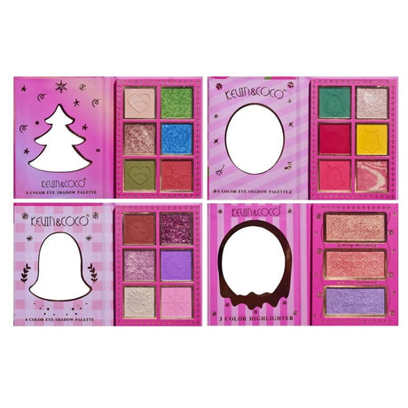 Set 4 Palete de Machiaj, KEVIN & COCO, Christmas Jingle, 21 culori, 27.3 x 20.8 x 2.4 cm - vivimall.ro