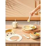 Set 4 Piese Hranire Bebelusi si Copii, Vivimall, din Silicon, fara BPA, de la 12 Luni, Model Pisicuta, 28 x 26 x 2 cm, Bej - vivimall.ro