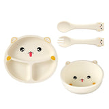 Set 4 Piese Hranire Bebelusi si Copii, Vivimall, din Silicon, fara BPA, de la 12 Luni, Model Pisicuta, 28 x 26 x 2 cm, Bej - vivimall.ro