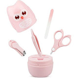 Set 4 Piese Ingrijire Unghii Bebelusi, Vivimall, din ABS+Otel Inoxidabil, Cutie de Depozitare Tip Bufnita, de la 0 Luni, 11.5 x 5 x 11.5 cm, Roz - vivimall.ro