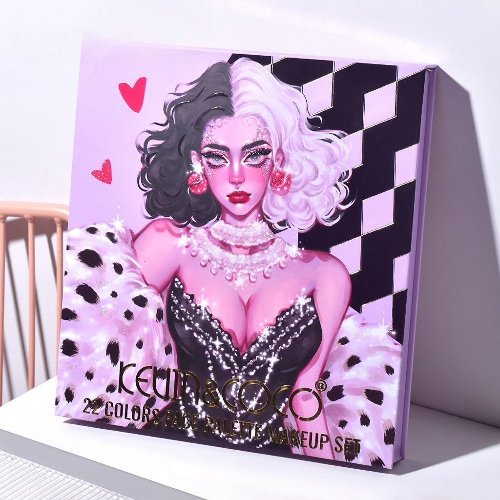 Set 4 Produse de Machiaj, KEVIN &amp; COCO, Black-White Witch, 22 culori, 19.7 x 21.2 x 2.5 cm