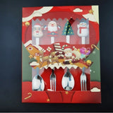 Set 4 Tacamuri, Vivimall, cu Figurine de Craciun, din Otel Inoxidabil, 2 Furculite, 2 Linguri, Cutie Festiva, 13.5 cm, Rosu - vivimall.ro