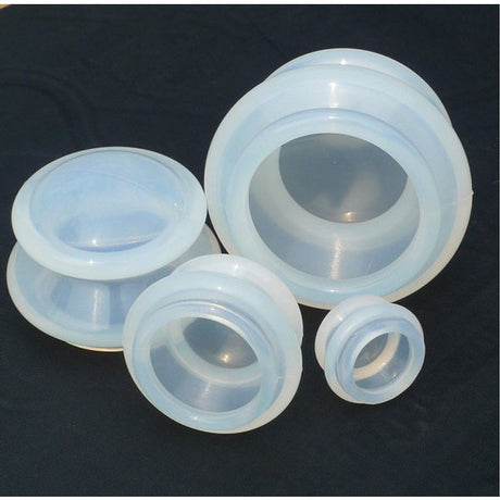 Set 4 Ventuze de Cupping, Vivimall, Pentru Masaj Anticeluluitic, din Silicon, Alb Transparent - vivimall.ro