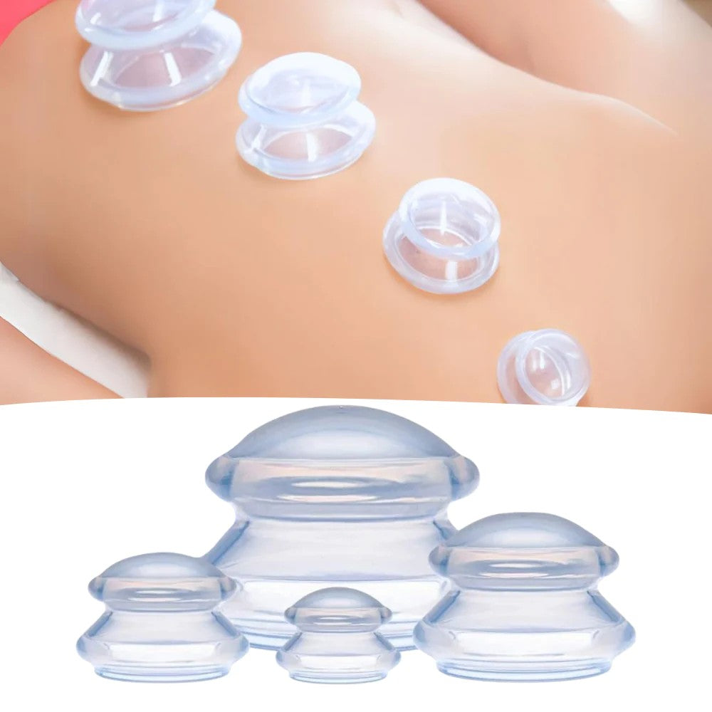 Set 4 Ventuze de Cupping, Vivimall, Pentru Masaj Anticeluluitic, din Silicon, Alb Transparent - vivimall.ro