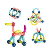 Set 42 piese magnetice de construcție multicolor din plastic ABS, vedere frontală cutie, recomandat 3-6 ani