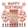 Set 47 baloane, 10 ciucuri, 2 baloane stea folie, 6 baloane latex confetti, 6 baloane galbene latex, 8 baloane negre latex, 1 Perdea Praty Folie, Litere Happy Birthday, Rose - vivimall.ro