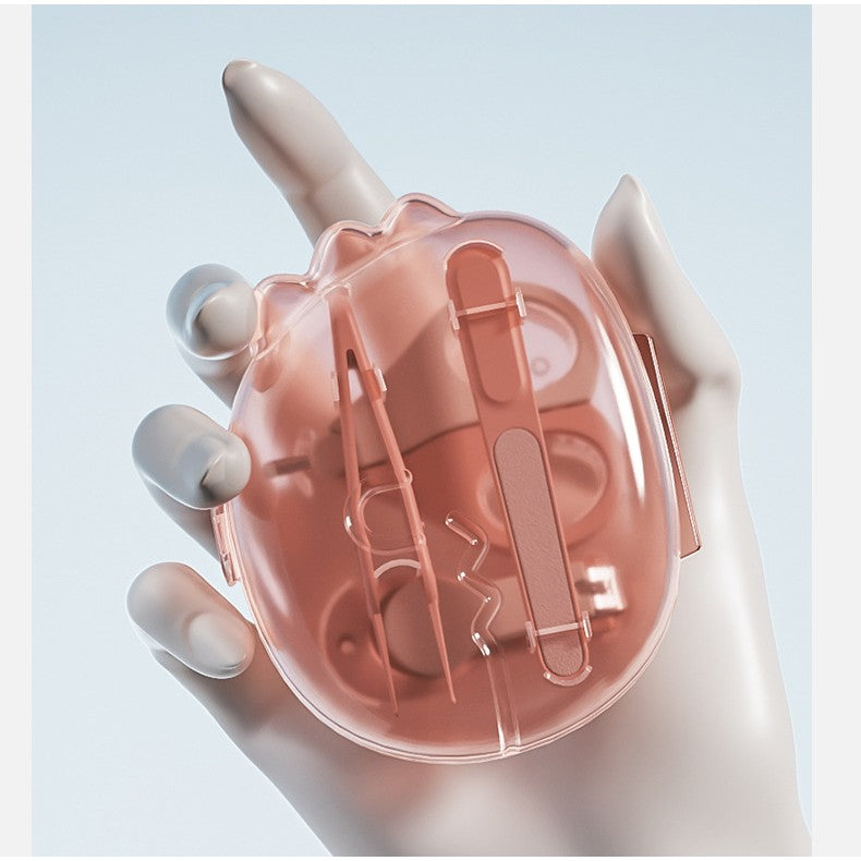 Set 4in1 de Ingrijire Unghii pentru Bebelusi, Vivimall, Cutie de Depozitare Dinozaur Transparent, 0-6 Ani, 11.5 x 9 x 3 cm, Roz - vivimall.ro