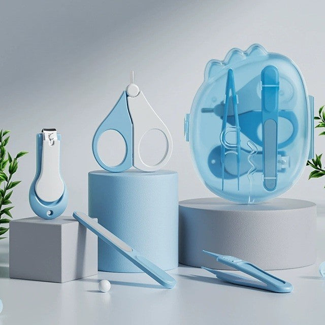 Set 4in1 de Ingrijire Unghii pentru Bebelusi, Vivimall, Cutie de Depozitare Dinozaur Transparent, 0-6 Ani, 11.5 x 9 x 3 cm, Albastru - vivimall.ro