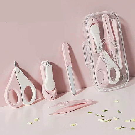 Set 4in1 de Ingrijire Unghii pentru Bebelusi, Vivimall, Cutie de Depozitare Texturata, 0-6 Ani, 13.6x8x2 cm, Roz - vivimall.ro