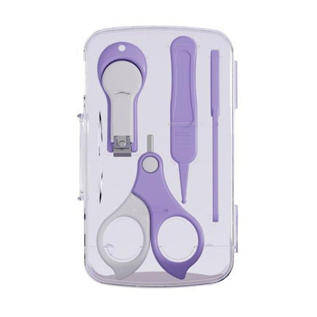 Set 4in1 de Ingrijire Unghii pentru Bebelusi, Vivimall, Cutie de Depozitare Transparenta, 0-6 Ani, 13.6x8x2 cm, Mov - vivimall.ro