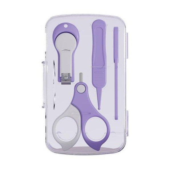 Set 4in1 de Ingrijire Unghii pentru Bebelusi, Vivimall, Cutie de Depozitare Transparenta, 0-6 Ani, 13.6x8x2 cm, Mov - vivimall.ro