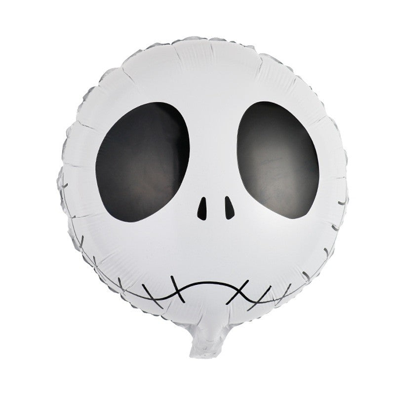 Set 5 Baloane din Folie Metalizata, Vivimall, Figurine, Tema Halloween, Pai Inclus, Ambalaj Individual, Umflare cu Aer sau Heliu, Figurina Craniu 50.5x74 cm, Stelute si Cerculete 45 cm, Alb-Negru - vivimall.ro
