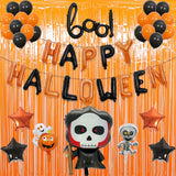 Set 5 Baloane din Folie Metalizata, Vivimall, Figurine, Tema Halloween, Pai Inclus, Ambalaj Individual, Umflare cu Aer sau Heliu, Figurina Craniu 50.5x74 cm, Stelute si Cerculete 45 cm, Alb-Negru - vivimall.ro