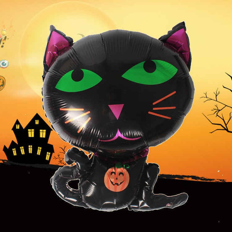 Set 5 Baloane din Folie Metalizata, Vivimall, Figurine, Tema Halloween, Pai Inclus, Ambalaj Individual, Umflare cu Aer sau Heliu, Figurina Pisica 65x49 cm, Stelute si Cerculete 45 cm, Negru - vivimall.ro