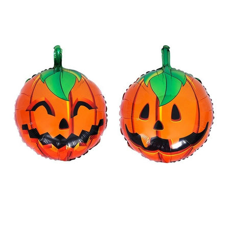 Set 5 Baloane din Folie Metalizata, Vivimall, Figurine, Tema Halloween, Pai Inclus, Ambalaj Individual, Umflare cu Aer sau Heliu, Figurina Dovleac si Pisica 90x60 cm, Stelute si Cerculete 45 cm, Portocaliu-Negru - vivimall.ro