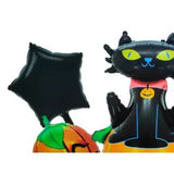 Set 5 Baloane din Folie Metalizata, Vivimall, Figurine, Tema Halloween, Pai Inclus, Ambalaj Individual, Umflare cu Aer sau Heliu, Figurina Dovleac si Pisica 90x60 cm, Stelute si Cerculete 45 cm, Portocaliu-Negru - vivimall.ro