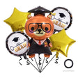 Baloane cu tematica Absolvire, Vivimall, set din 5 baloane, 1 Figurina Ursulet, 2 stele, 2 rotunde, din folie de aluminiu, 70 x 40 cm, Aer si Heliu, Auriu Negru - vivimall.ro