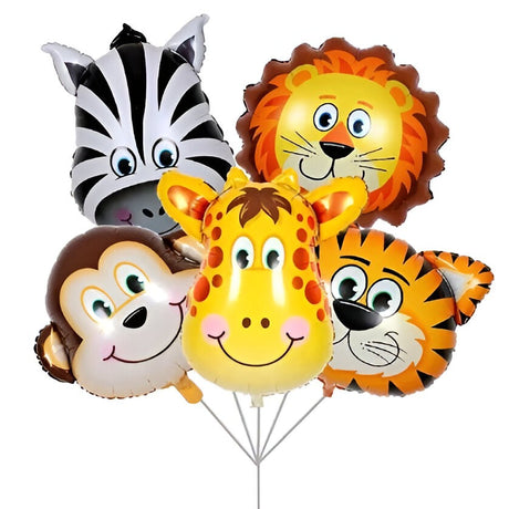 Set 5 Baloane Folie Metalizata, Vivimall, Figurine Animale Salbatice, 30 cm, Ambalaj Individual, Pai inclus, Umflare cu Aer sau Heliu, Multicolor - vivimall.ro