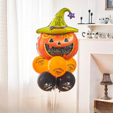 Set 5 Baloane din Folie Metalizata, Vivimall, Figurine, Tema Halloween, Pai Inclus, Ambalaj Individual, Umflare cu Aer sau Heliu, Figurina Dovleac 54x87 cm, Stelute si Cerculete 45 cm, Multicolor - vivimall.ro